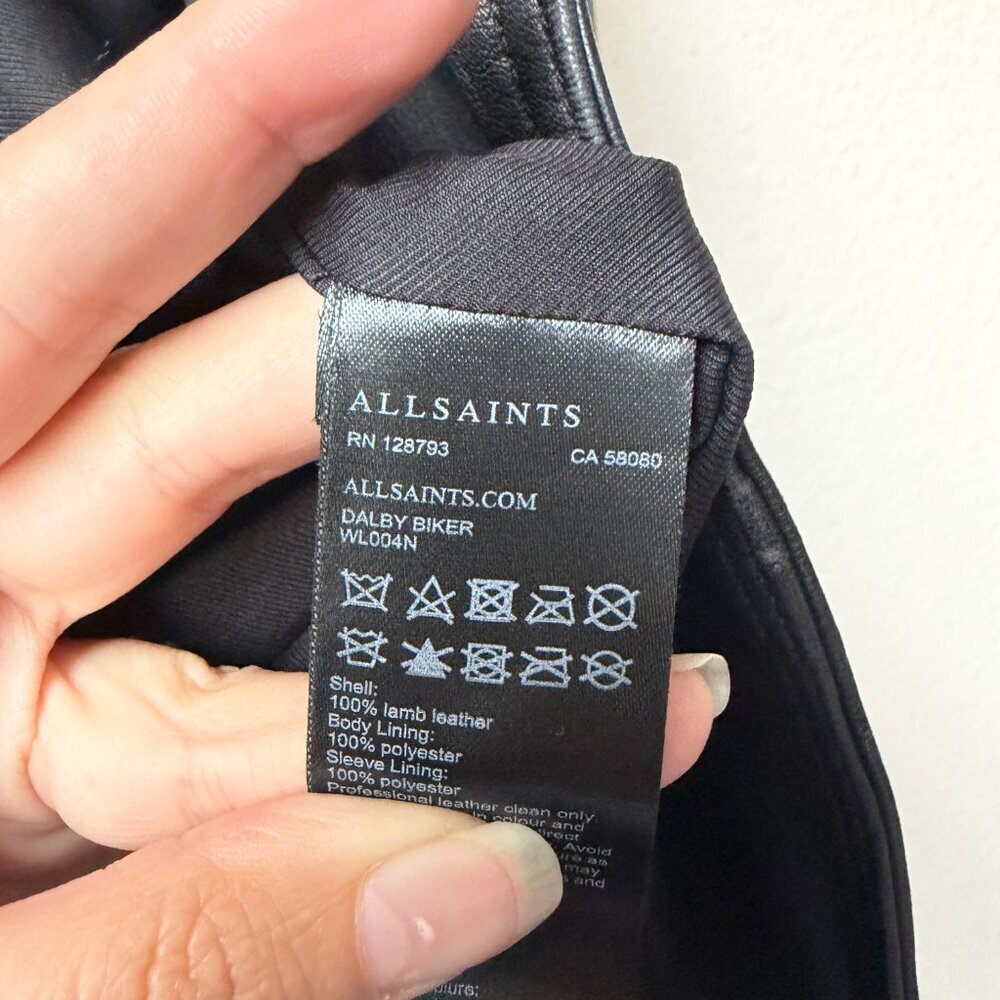 ALL SAINTS Dalby Black Leather Biker Jacket Size 4 - Picture 5 of 7